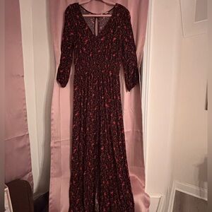 American Eagle Outfitters Black and Red Floral Long Sleeve Dress